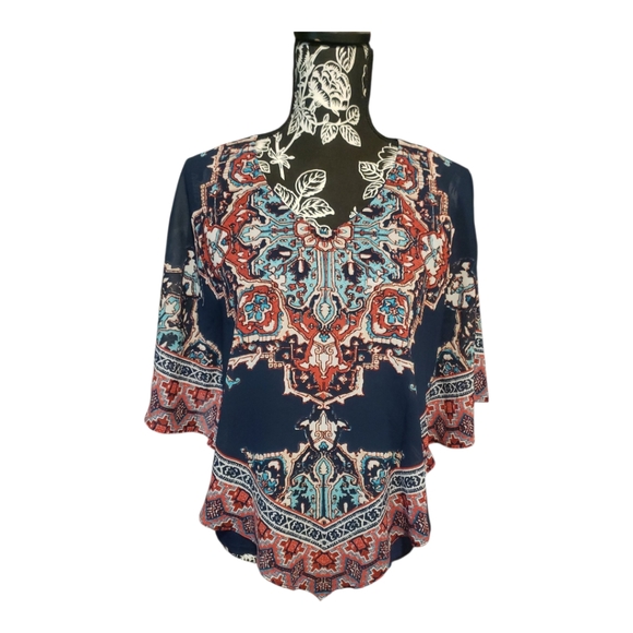 Ruby Rd. Women's Top - Navy and Red Pattern - Picture 1 of 9